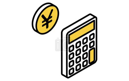Miete: Taschenrechner und Geldsymbol (Bild des Mietbudgets), isometrische Illustration, Vektorillustration