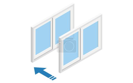 Doppelverglaste Fenster Illustration von Lärmschutzmaßnahmen, die in Mietimmobilien ergriffen werden können, Vektor Illustration