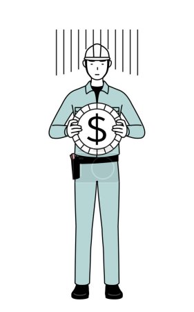 Homme en casque et vêtements de travail une image de perte de change ou de dépréciation du dollar, Illustration vectorielle