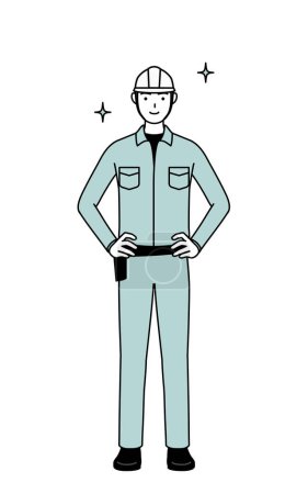 Man in helmet and workwear with his hands on his hips, Vector Illustration