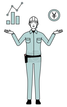 Female engineer in helmet and work wear guiding an image of DX, performance and sales improvement, Vector Illustration