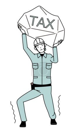 Female engineer in helmet and work wear suffering from tax increases, Vector Illustration