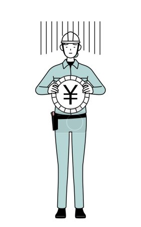 Femme ingénieur dans le casque et le travail porter une image de perte d'échange ou de dépréciation du yen, Illustration vectorielle