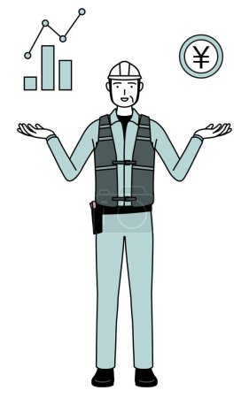 Ilustración de Ingeniero masculino sénior en casco y desgaste de trabajo que guía una imagen de DX, rendimiento y mejora de ventas, Vector Illustration - Imagen libre de derechos