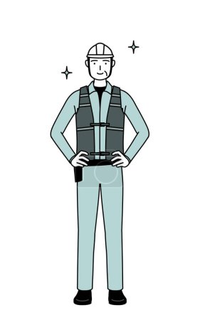 Illustration for Senior male engineer in helmet and work wear with his hands on his hips, Vector Illustration - Royalty Free Image