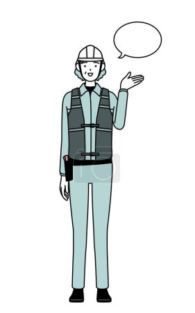 Ilustración de Ingeniera sénior en casco y ropa de trabajo dando instrucciones, con una limpieza, Vector Illustration - Imagen libre de derechos