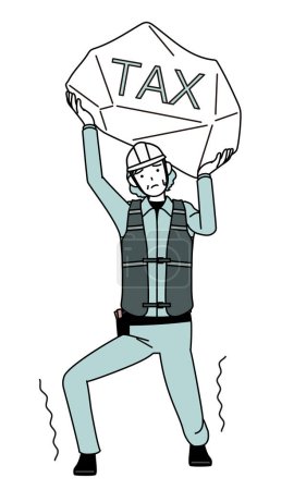 Ilustración de Ingeniera sénior en casco y ropa de trabajo que sufre aumentos de impuestos, Vector Illustration - Imagen libre de derechos