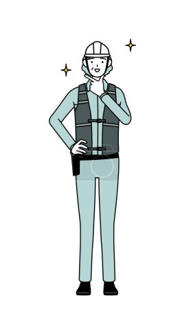 Ilustración de Ingeniera sénior en casco y ropa de trabajo en una pose segura, Vector Illustration - Imagen libre de derechos