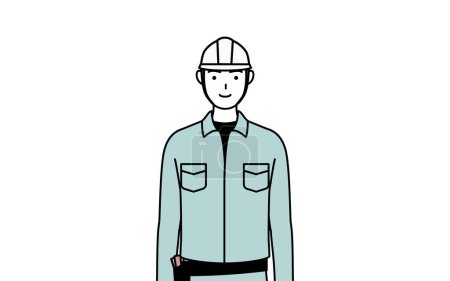 Mann in Helm und Arbeitskleidung mit einem Lächeln nach vorne, Vector Illustration