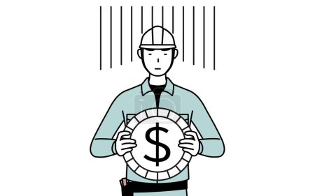Mann mit Helm und Arbeitskleidung, ein Bild von Währungsverlust oder Dollarabwertung, Vector Illustration