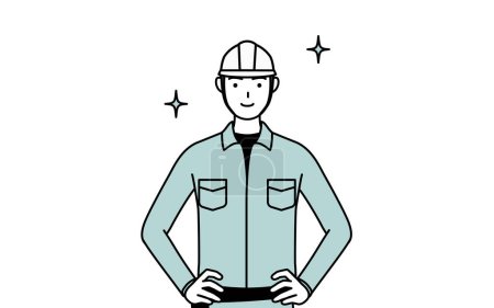 Illustration for Man in helmet and workwear with his hands on his hips, Vector Illustration - Royalty Free Image