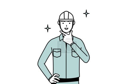 Ilustración de Hombre con casco y ropa de trabajo en una pose segura, Vector Illustration - Imagen libre de derechos
