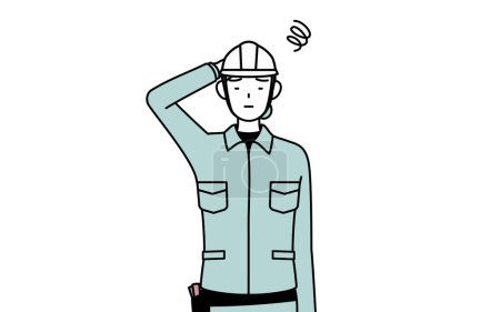 Ilustración de Ingeniera en casco y ropa de trabajo arañándose la cabeza en apuros, Vector Illustration - Imagen libre de derechos