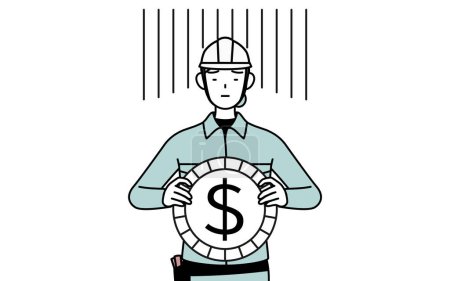 Ingenieurinnen in Helm und Arbeitskleidung tragen ein Bild von Währungsverlust oder Dollarabwertung, Vector Illustration