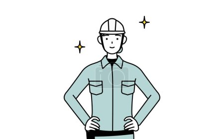 Female engineer in helmet and work wear with her hands on her hips, Vector Illustration