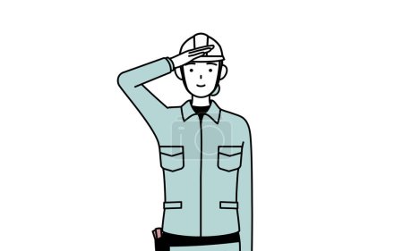 Ilustración de Ingeniera en casco y ropa de trabajo haciendo un saludo, Vector Illustration - Imagen libre de derechos