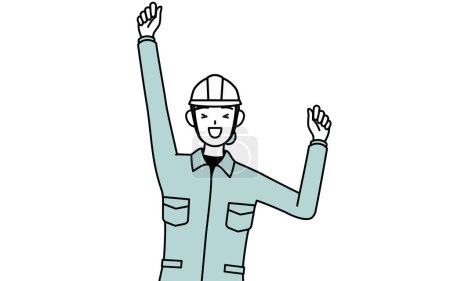 Illustration for Female engineer in helmet and work wear smiling and jumping, Vector Illustration - Royalty Free Image