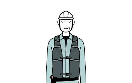 Senior-Ingenieur in Helm und Arbeitskleidung mit einem Lächeln nach vorne, Vector Illustration