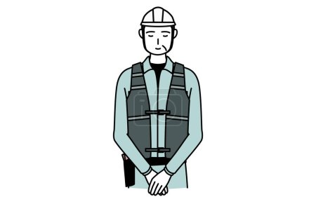 Ilustración de Ingeniero masculino sénior en casco y desgaste de trabajo inclinándose con las manos dobladas, Vector Illustration - Imagen libre de derechos