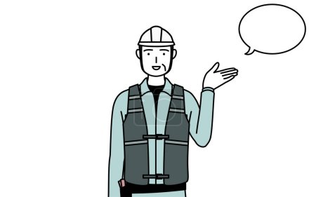 Ilustración de Ingeniero masculino sénior en casco y desgaste de trabajo dando instrucciones, con un wipeout, Vector Illustration - Imagen libre de derechos
