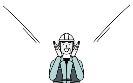 Ilustración de Ingeniero masculino sénior en casco y ropa de trabajo gritando con la mano sobre la boca, Vector Illustration - Imagen libre de derechos