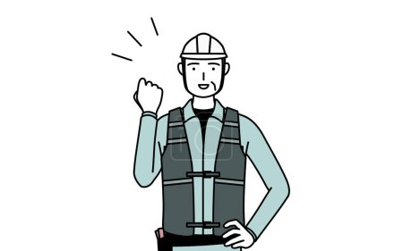 Ilustración de Ingeniero masculino sénior en casco y desgaste laboral posando con tripas, Vector Illustration - Imagen libre de derechos