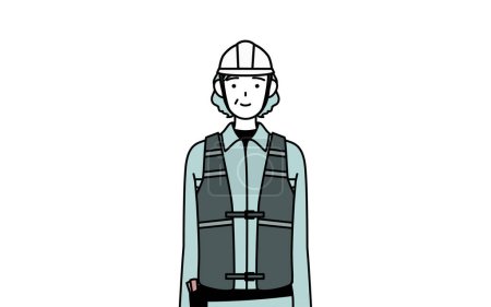 Senior Ingenieurin in Helm und Arbeitskleidung mit einem Lächeln nach vorne, Vector Illustration