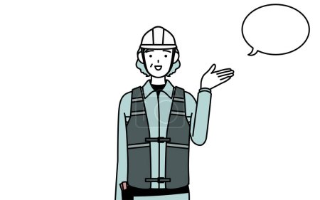 Ilustración de Ingeniera sénior en casco y ropa de trabajo dando instrucciones, con una limpieza, Vector Illustration - Imagen libre de derechos