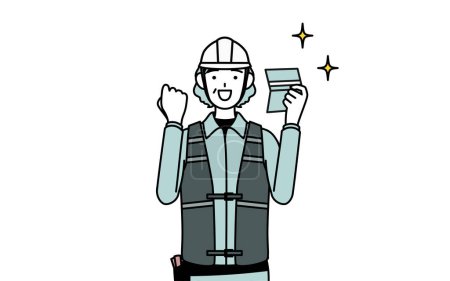 Ilustración de Ingeniera sénior en casco y ropa de trabajo que se complace en ver un banco, Vector Illustration - Imagen libre de derechos