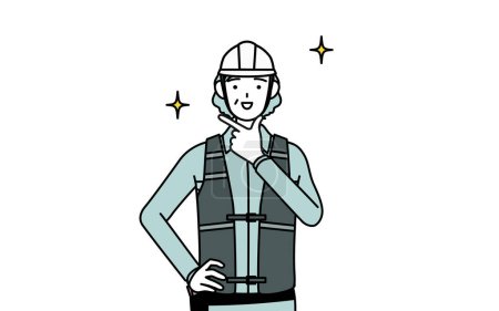 Senior female engineer in helmet and work wear in a confident pose, Vector Illustration