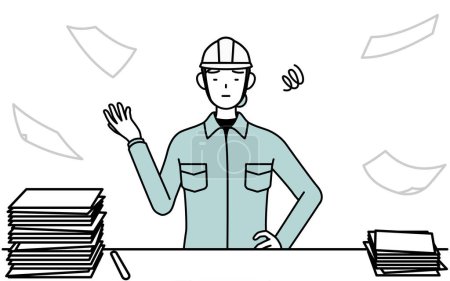 Ingeniera en casco y ropa de trabajo que está harta de su negocio no organizado, Vector Illustration