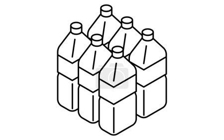 Dibujo de línea simple de kit de emergencia, agua mineral, ilustración isométrica, ilustración vectorial