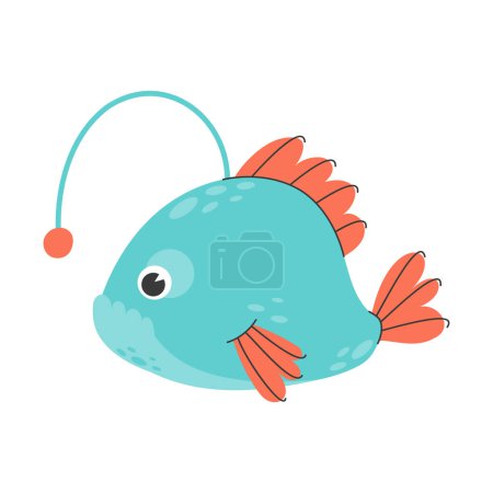 Téléchargez les illustrations : Joli poisson pêcheur. Illustration d'enfant d'un poisson. Sébaste vivant au fond de l'océan. Illustration vectorielle isolée sur fond blanc. - en licence libre de droit