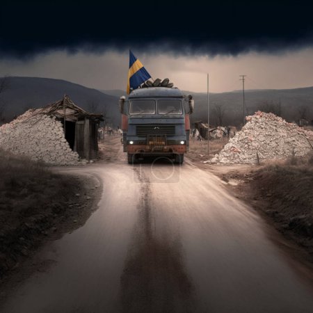 Foto de Truck blocking the road in Kosovo - Imagen libre de derechos