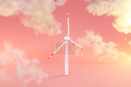 Foto de Turbina de viento de un molino de viento sobre fondo infinito con nubes; concepto de energía limpia renovable; Ilustración 3D - Imagen libre de derechos