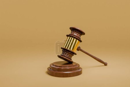 Richtergabel an der Oberfläche; Konzept der Amtsenthebung durch die Staatsanwaltschaft; Objekt isoliert auf unendlichem Hintergrund; 3D-Darstellung