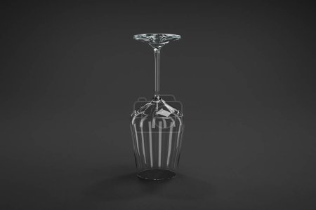 upside down wine glass standing on surface isolated on infinite background; 3D rednering