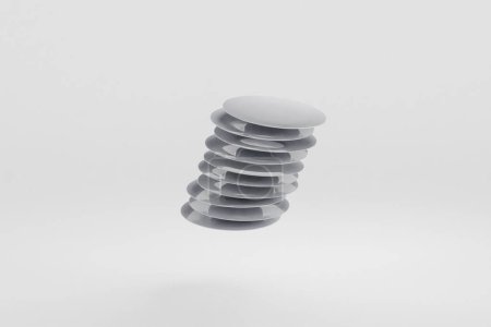 Photo for Stack of dishes falling on clean surface, isolated on infinite background; 3D rednering - Royalty Free Image