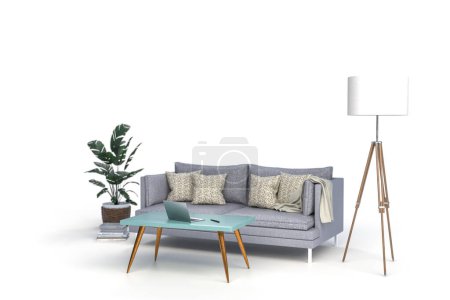 Wohnzimmer Interieur grüne Zimmerpflanze isoliert auf unendlichem weißen Hintergrund; 3D-Rendering