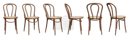 Téléchargez les photos : Collection de vieilles chaises en bois isolées sur fond blanc. Un rendu 3D. Illustration 3D. - en image libre de droit