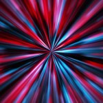 Abstract background with red, blue and black radial rays from the center. Abstract blue, red glow background with time warp zoom effect and light rays. Camera Zoom In.