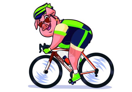 Photo for Illustration of  a pork riding on road bike on isolated white background - Royalty Free Image