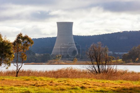 Photograph of the cooling tower at the now closed Wallerawang Power Station in The Central Tablelands of New South Wales in Australia