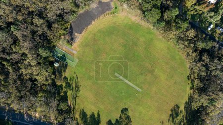 Drone aerial photograph of the sports field in Wentworth Falls in the Blue Mountains in NSW, Australia.