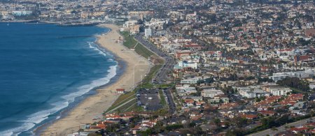 Photo for Redondo Beach and Torrance Beach in Los Angeles County, Southern California, aerial view looking north. - Royalty Free Image