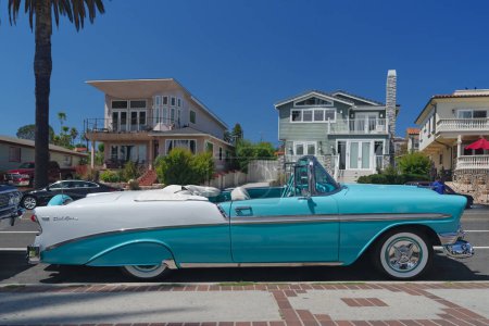 Photo for San Pedro, California, United States - June 19, 2023: 1956 Turquoise and white Chevy Bel Air shown parked. - Royalty Free Image