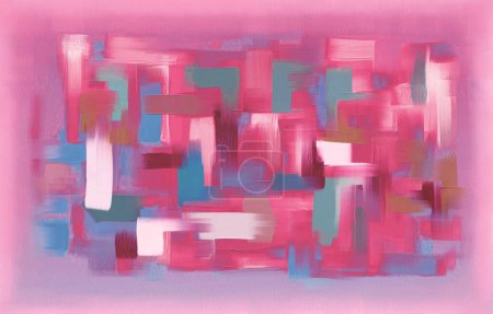 Foto de Pintura abstracta, pinceladas de lienzo rosa. Obras de arte acrílico, textura artística. Pincel daubs y frotis fondo grueso, pintado a mano arte patrón de color - Imagen libre de derechos