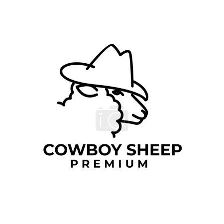 Ilustración de Sombrero vaquero negro Oveja línea logotipo icono diseño ilustración - Imagen libre de derechos
