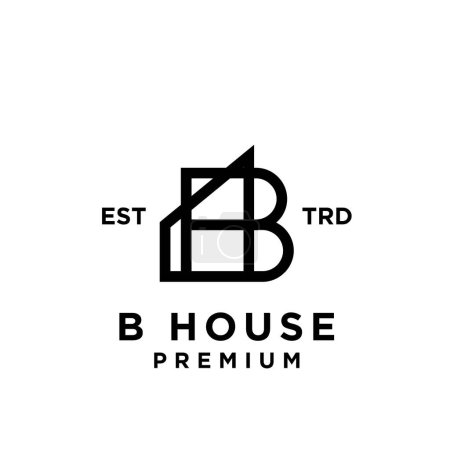 Téléchargez les illustrations : B Maison minimaliste ligne logo icône modèle de conception - en licence libre de droit