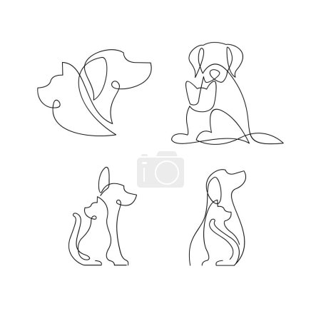 Ilustración de Plantilla de ilustración de diseño de icono único de línea de gato y perro - Imagen libre de derechos